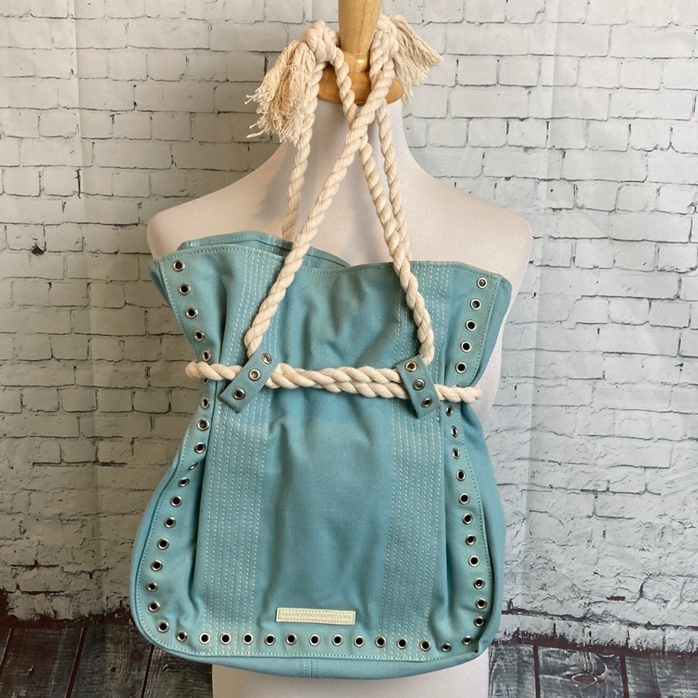 Maxazria Collection Purse Canvas Grommets Rope Handle Coast Resortwear Vacation